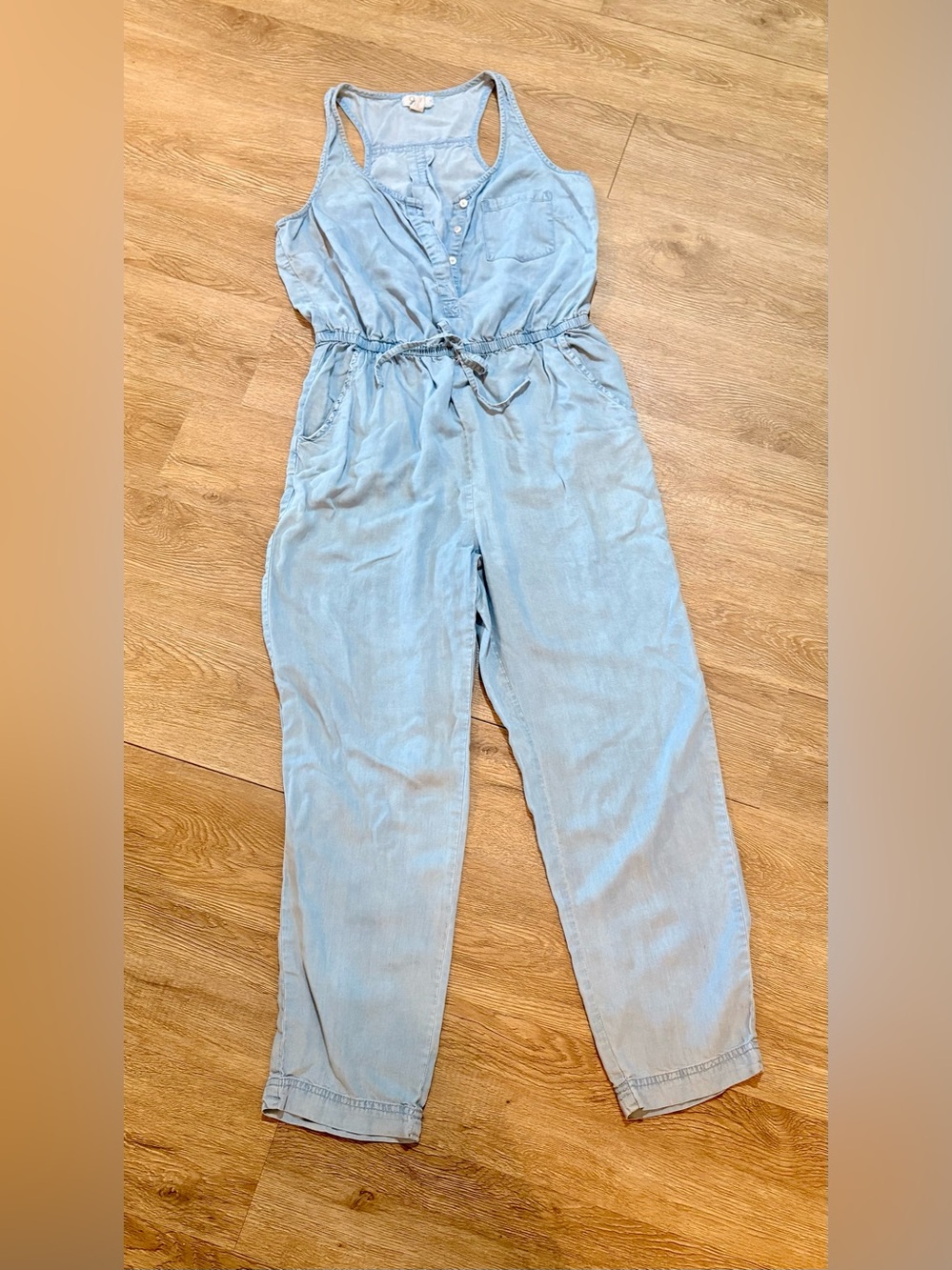 Japna Light Blue Sleeveless Drawstring Jumpsuit